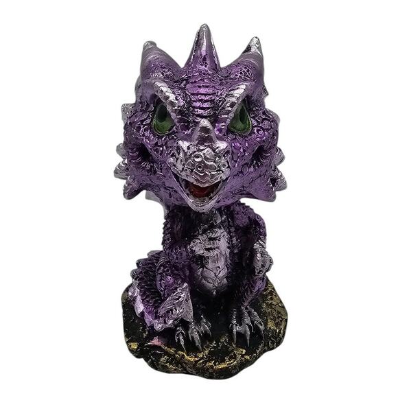Whimsical Wyrmling Baby Dragons Sitting Naughty Bobblehead Figurine Purple - Picture 1 of 6